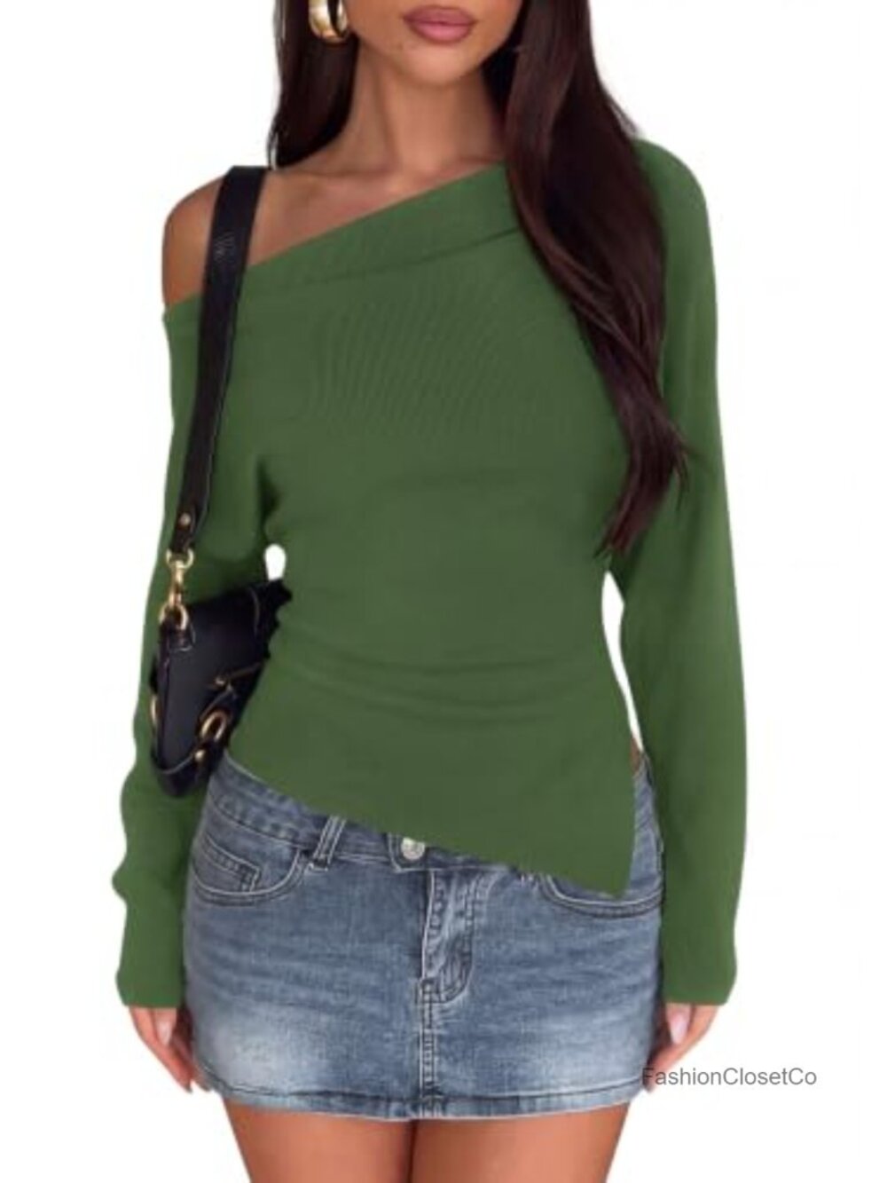 Off Shoulder Batwing Knit Sweater Pullover Women Long Sleeve Y2k Asymmetrical